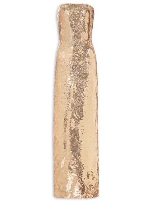 Vestido Longo Sem Alça Em Paetê - Dourado