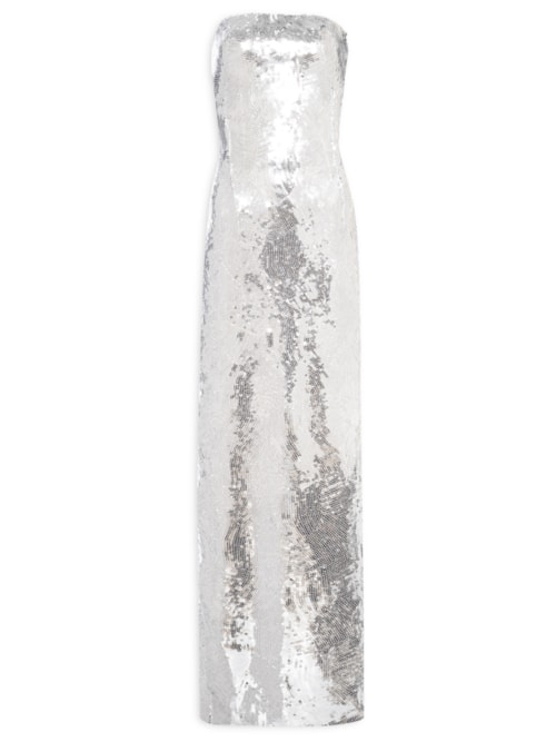 Vestido Longo Sem Alça Em Paetê - Prateado