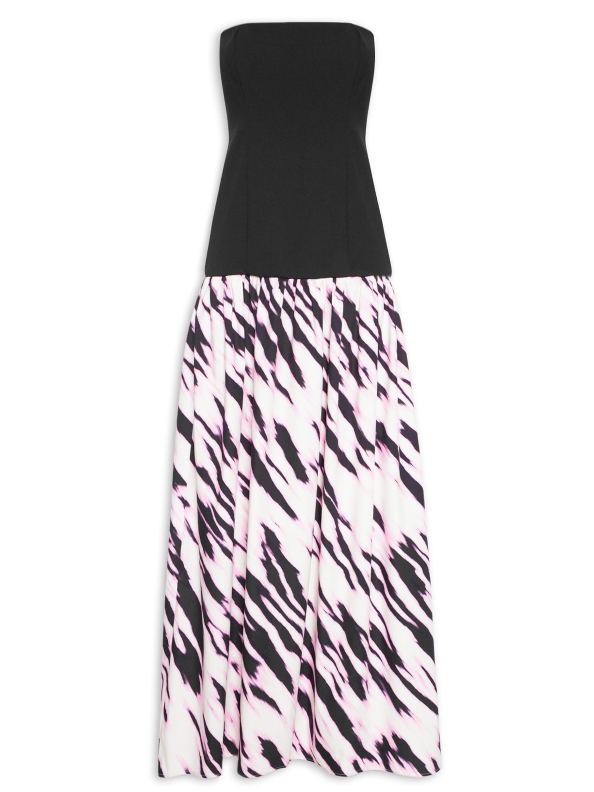 Vestido Longo Sem Alça Estampado - Preto