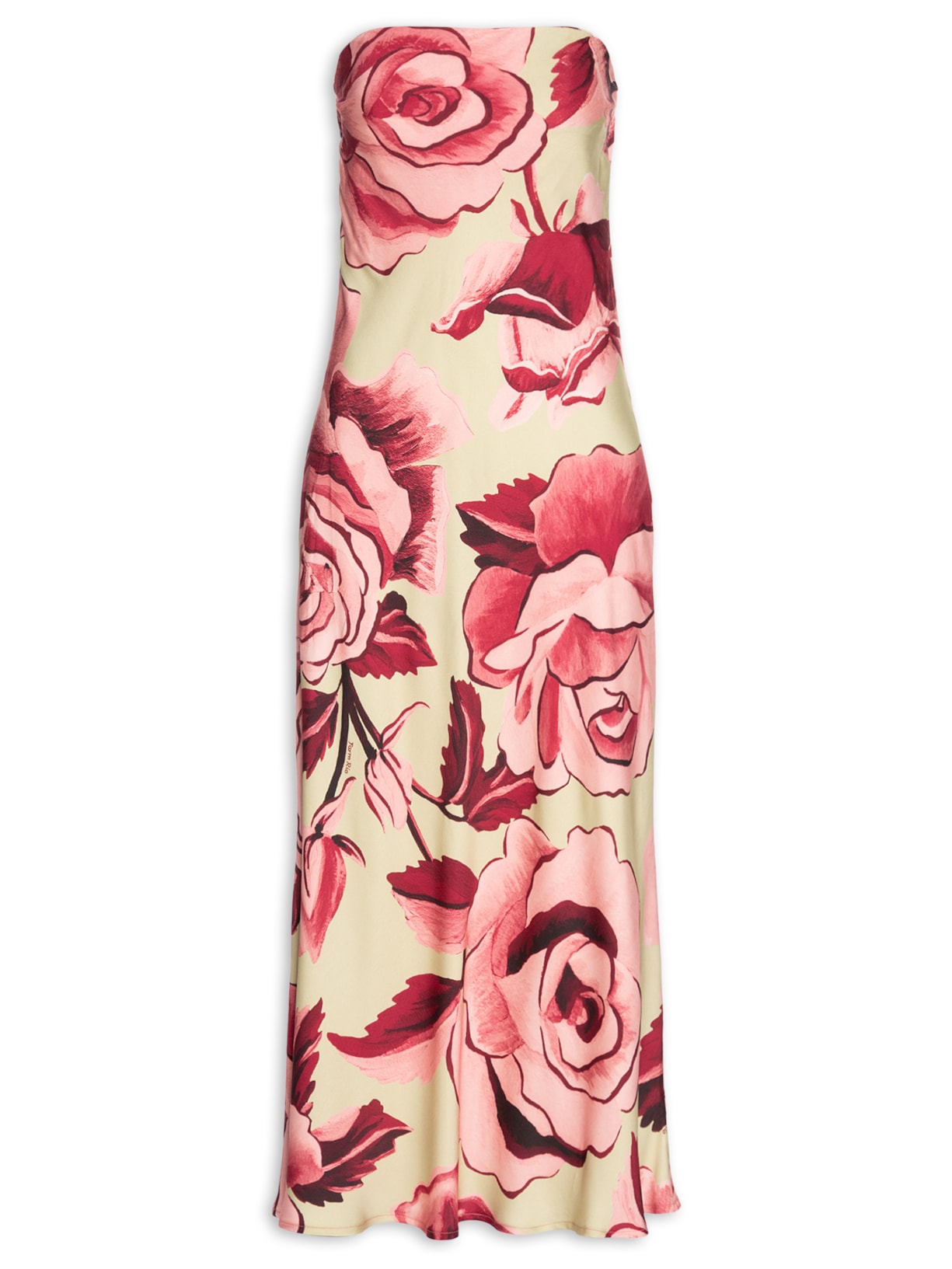 Vestido Longo Sem Alça Rosas Pintadas - Verde