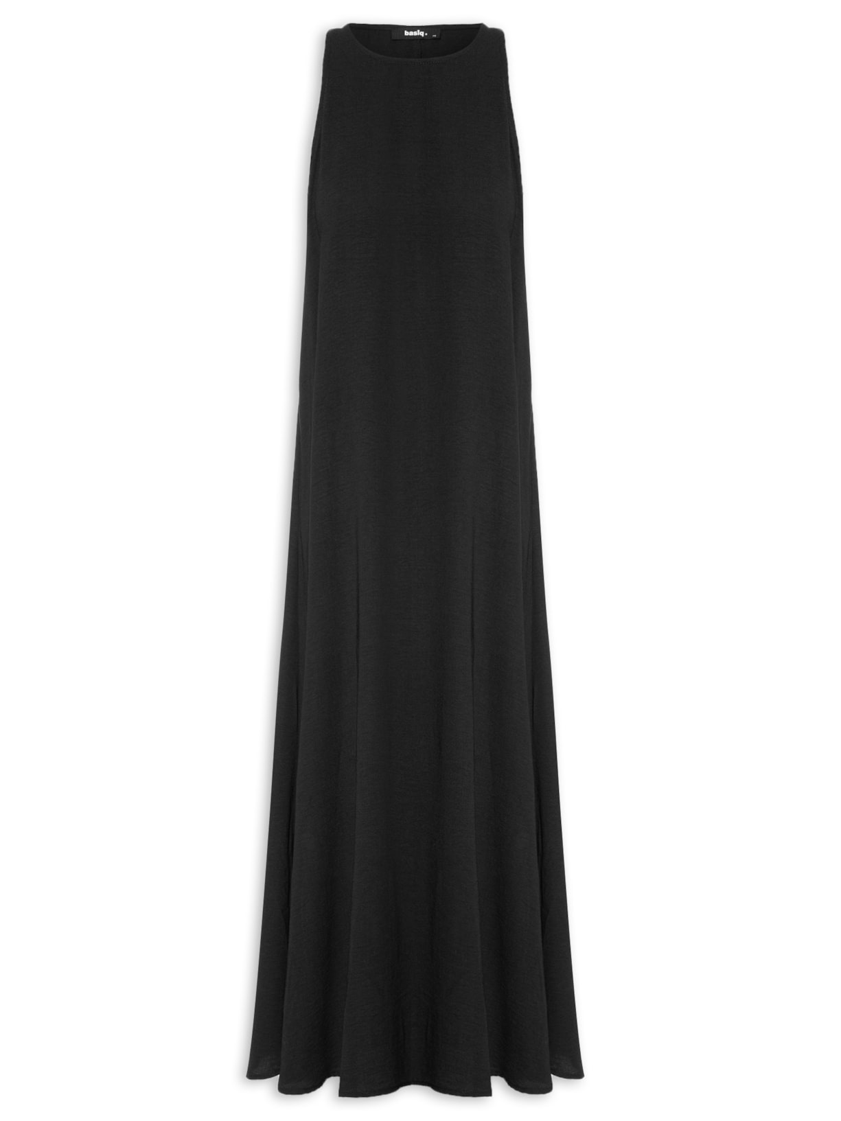 Vestido Longo Sem Manga Com Decote Redondo - Preto