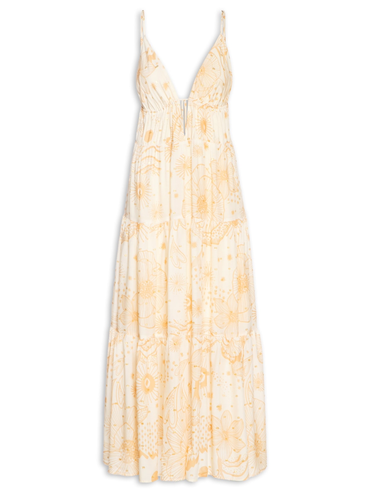 Vestido Longo Sem Manga Jardim Místico - Bege