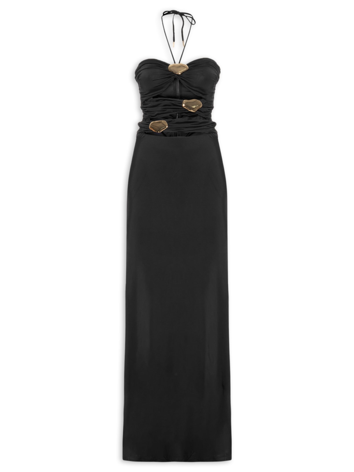 Vestido Longo Siena Placas - Preto