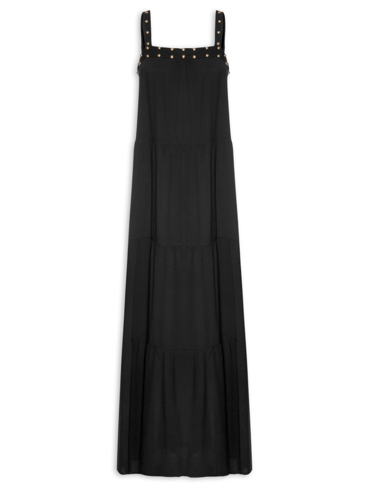 Vestido Longo Tachas - Preto