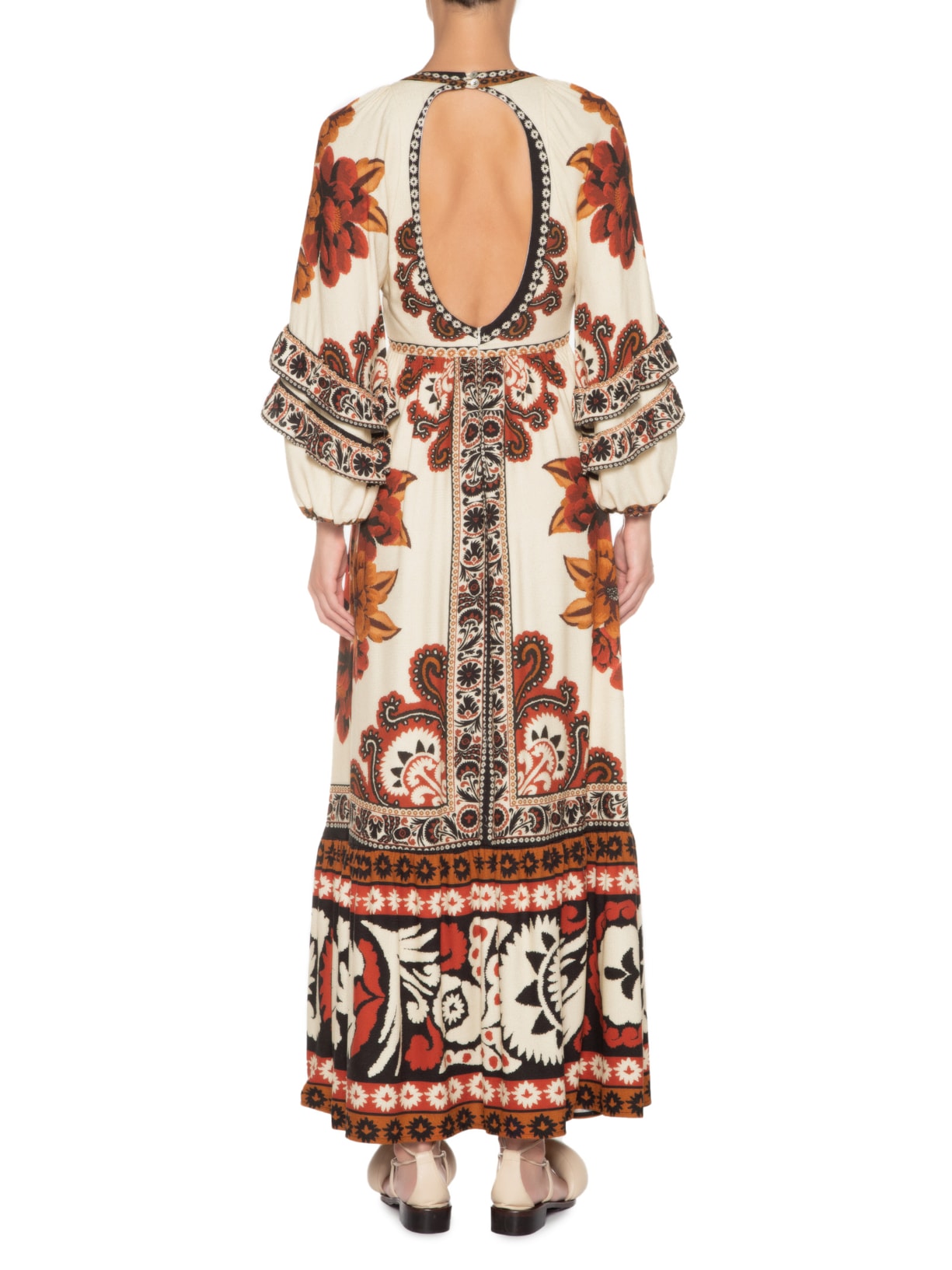 Vestido Longo Tapete De Flor Bege Farm