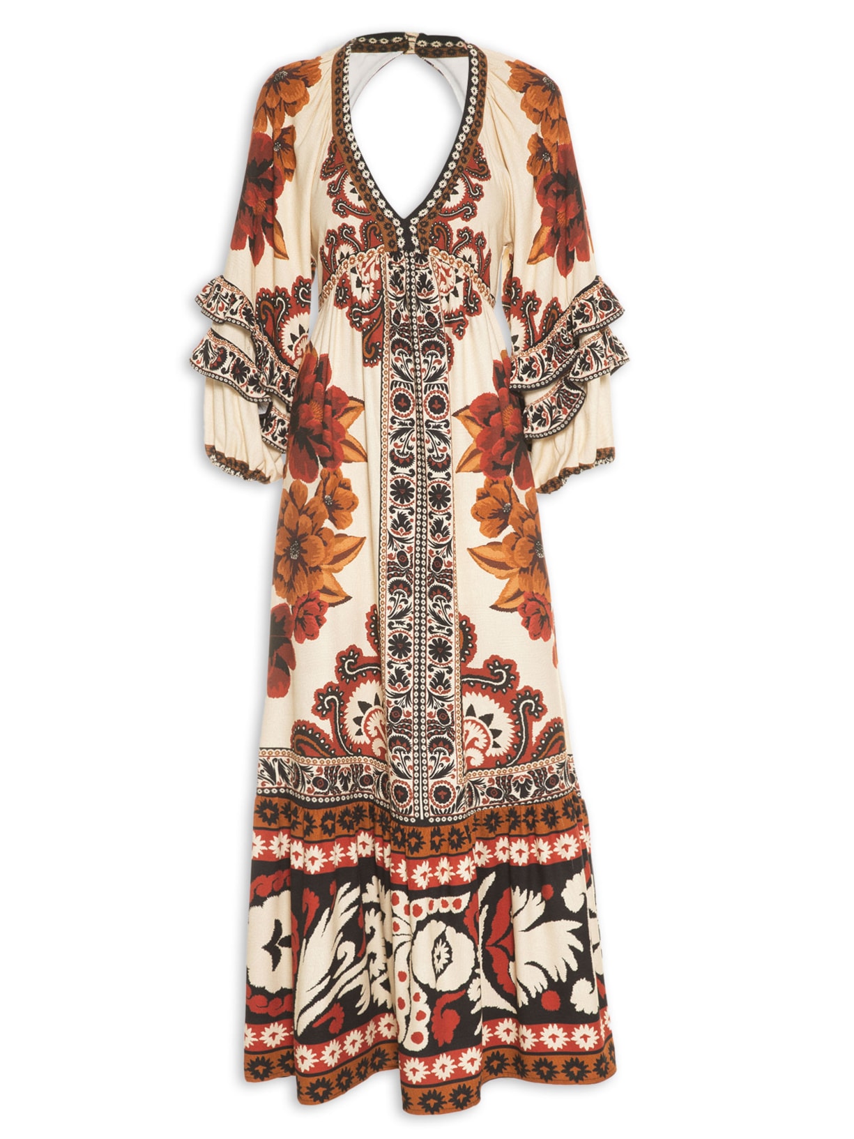 Vestido Longo Tapete De Flor - Bege