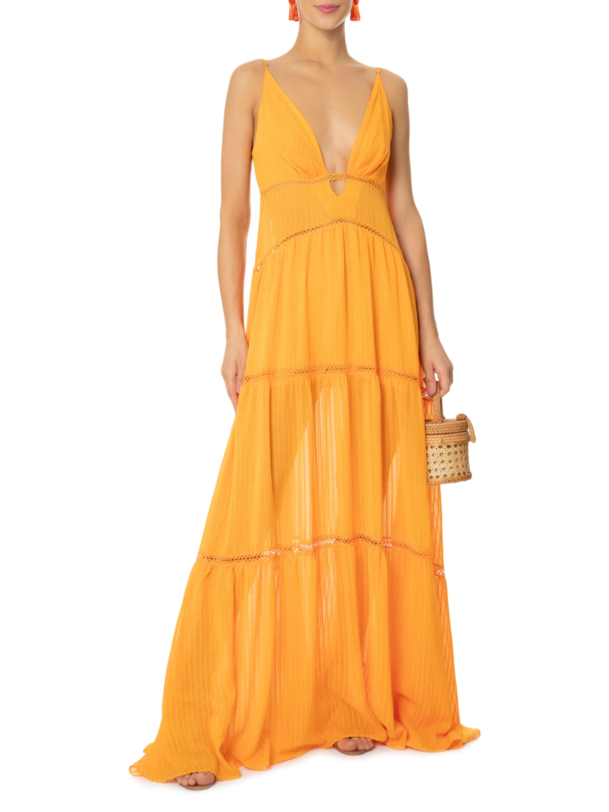 Vestido Longo Texturizado Laranja Oasis