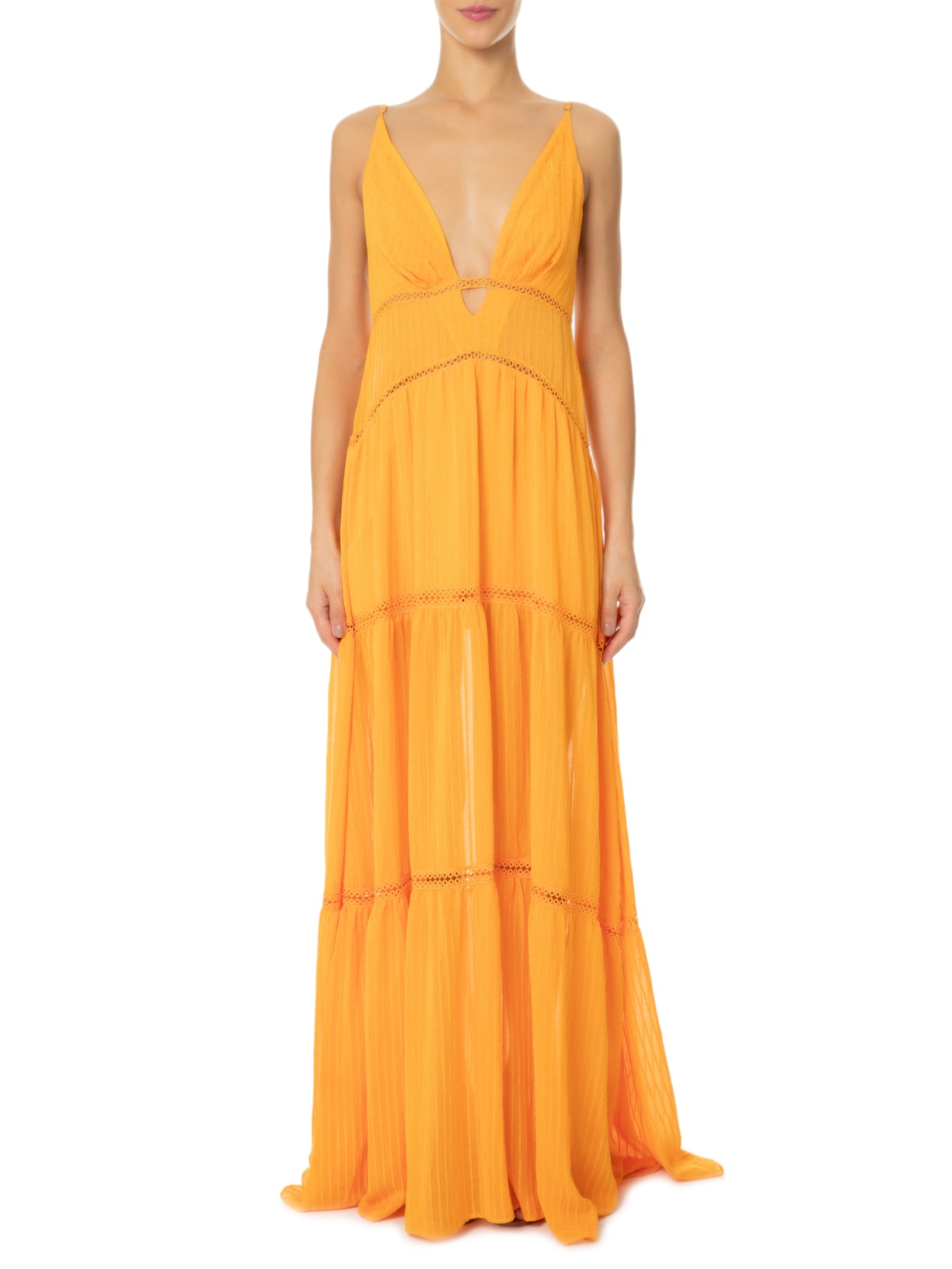 Vestido Longo Texturizado Laranja Oasis