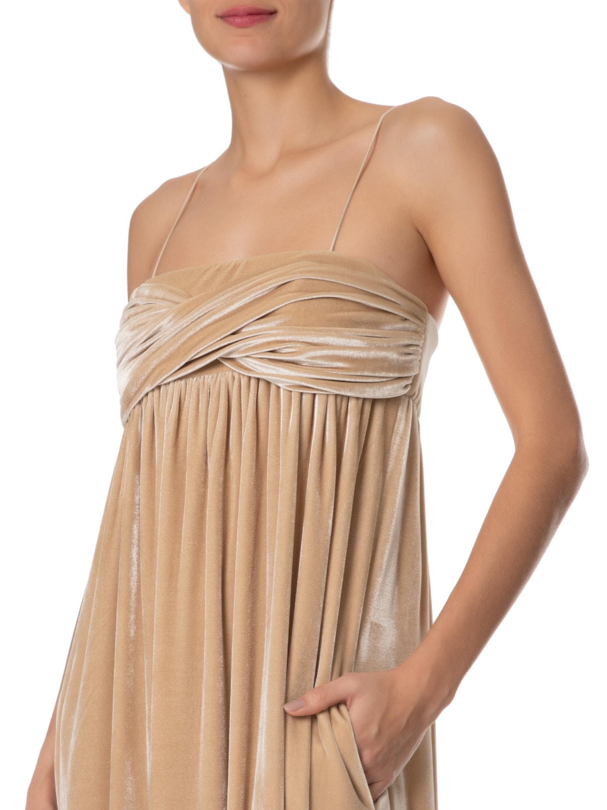 Vestido Longo Tomara Que Caia Veludo Tig Bege - Main Image