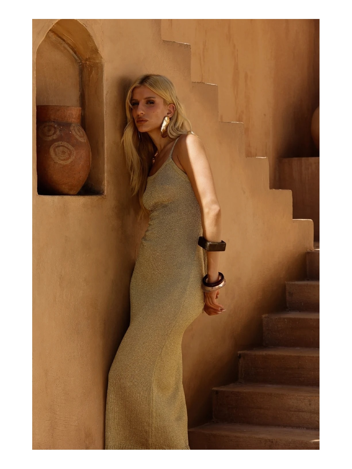 Vestido Longo Trico Thalassa Dourado Shop Ginger