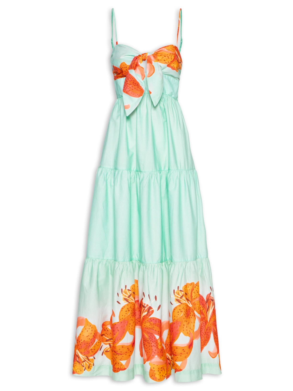 Vestido Longo Tricoline Estampa Lírios - Azul