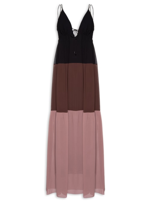 Vestido Longo Tricolor – Preto