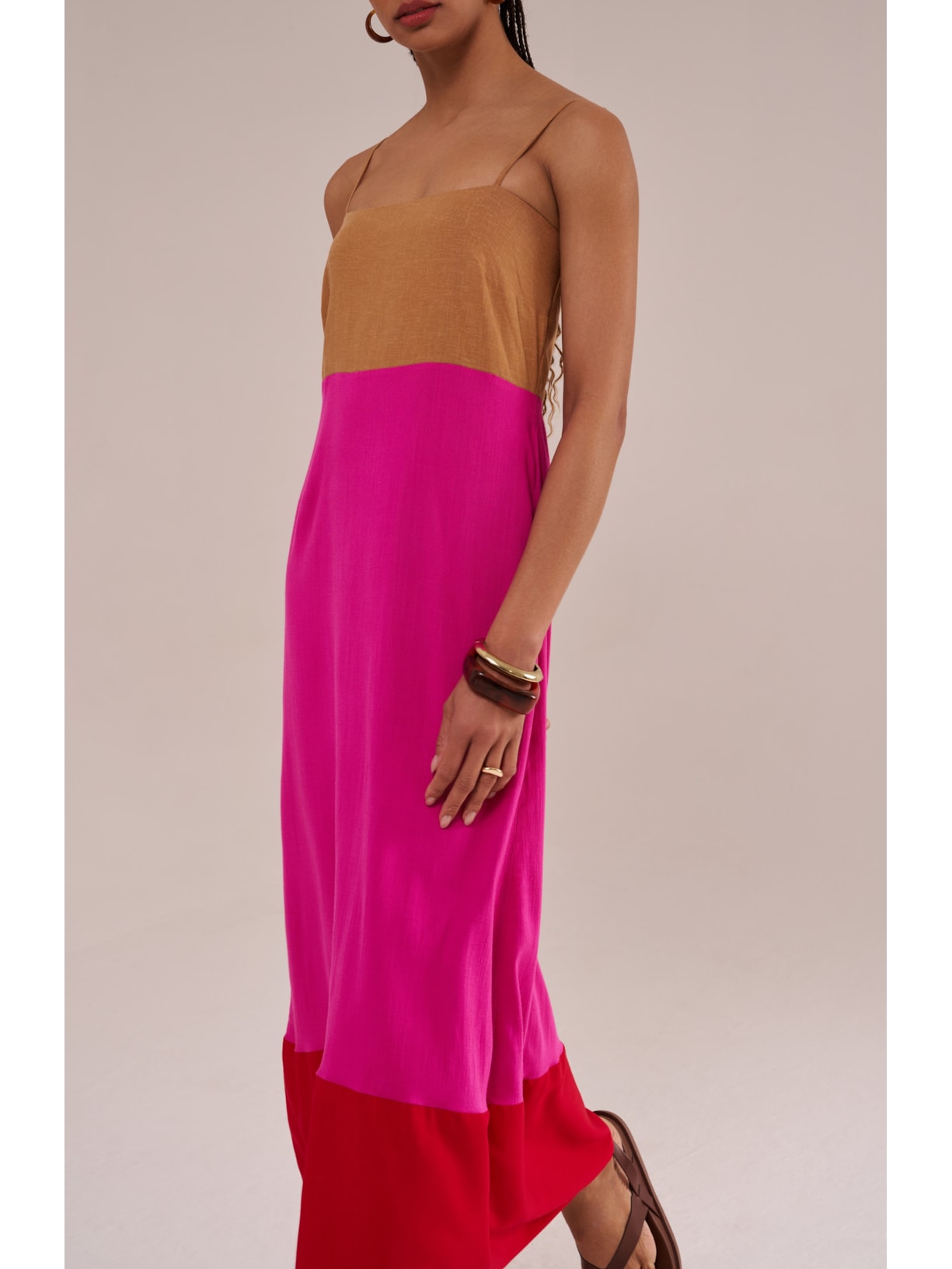 vestido longo tricolor pink Suntime