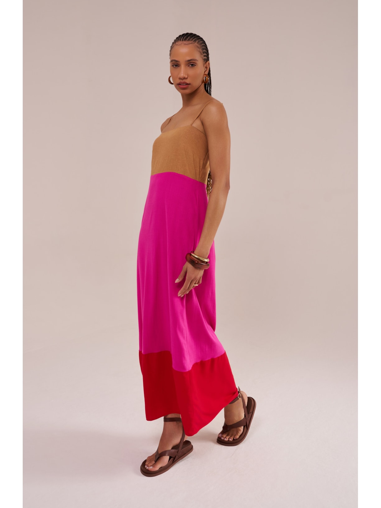 vestido longo tricolor pink Suntime