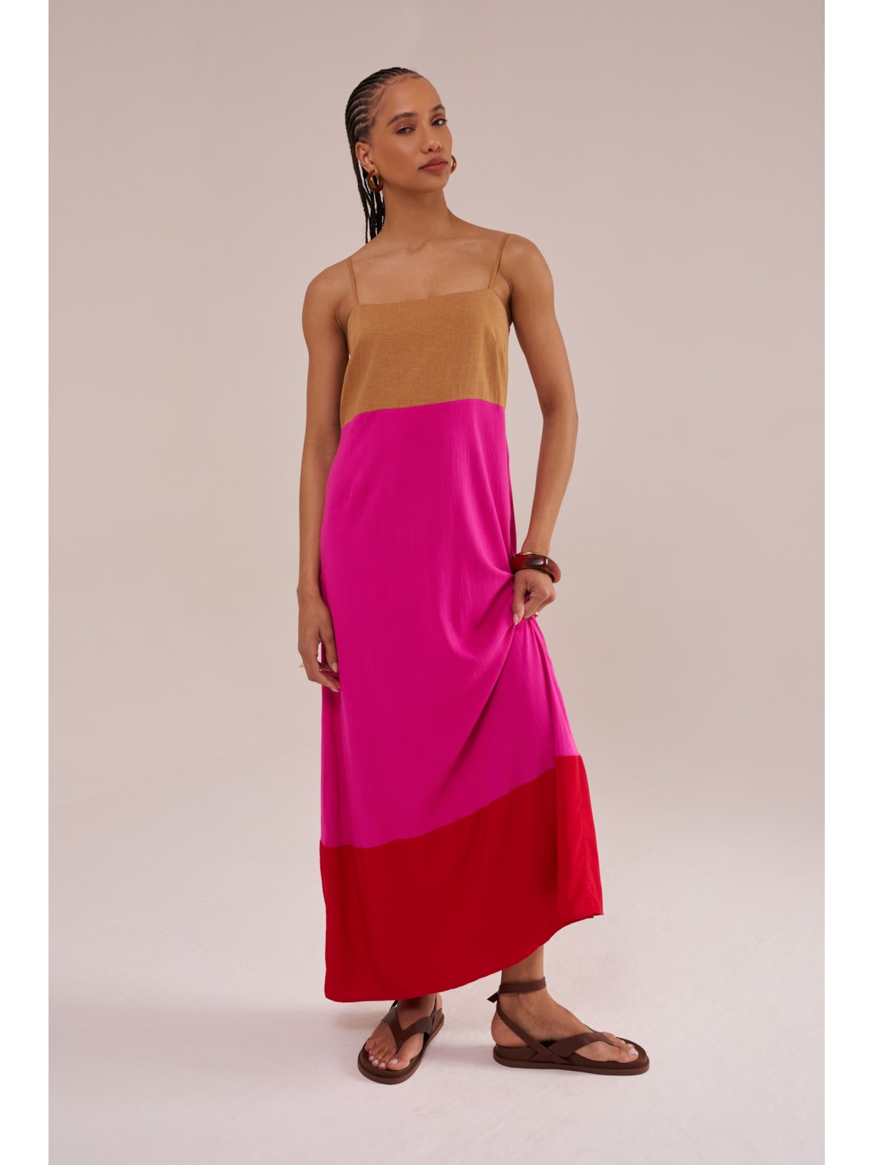 vestido longo tricolor pink Suntime