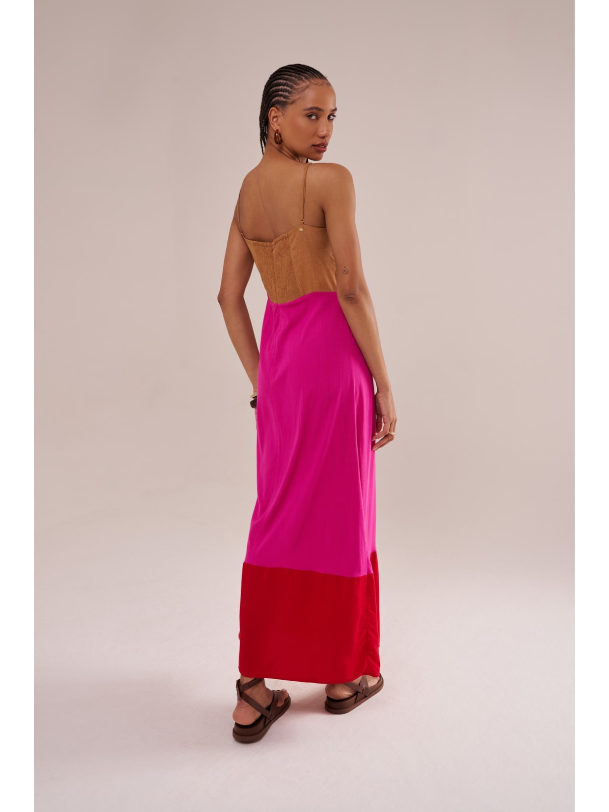 vestido longo tricolor pink Suntime