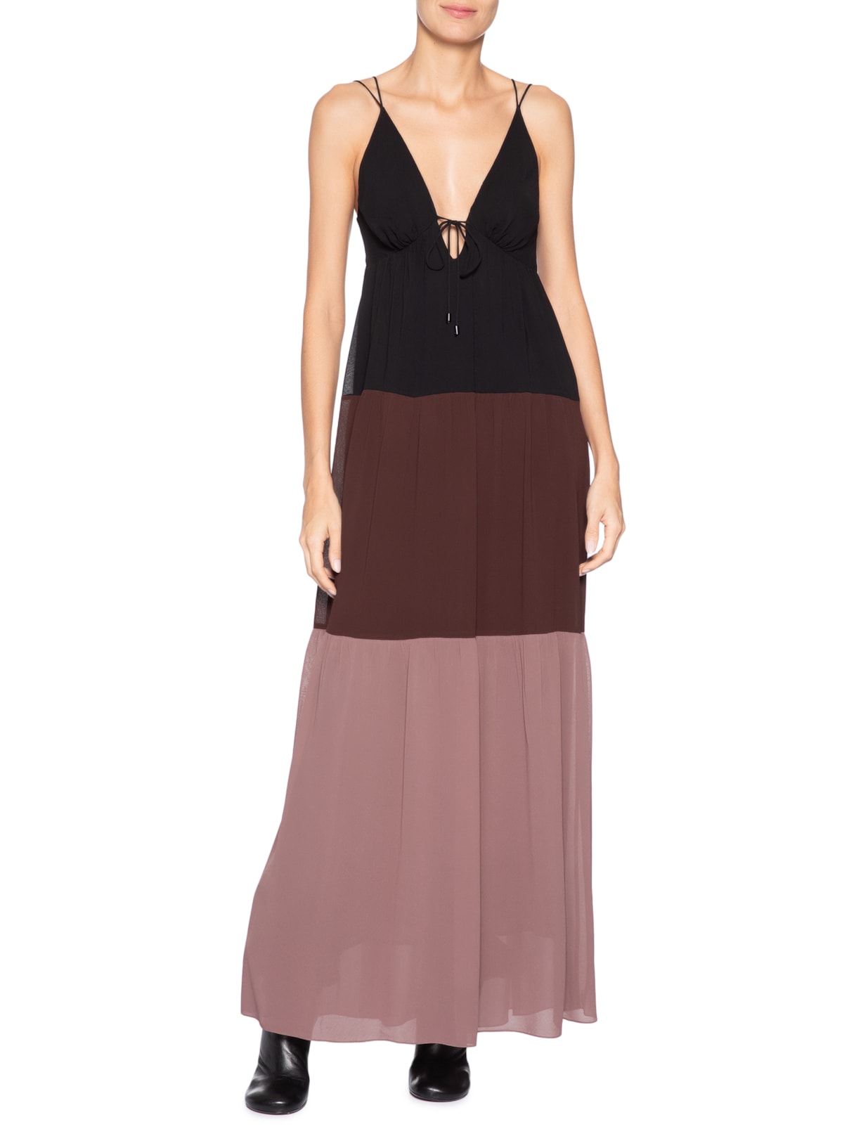Vestido Longo Tricolor Preto Animale