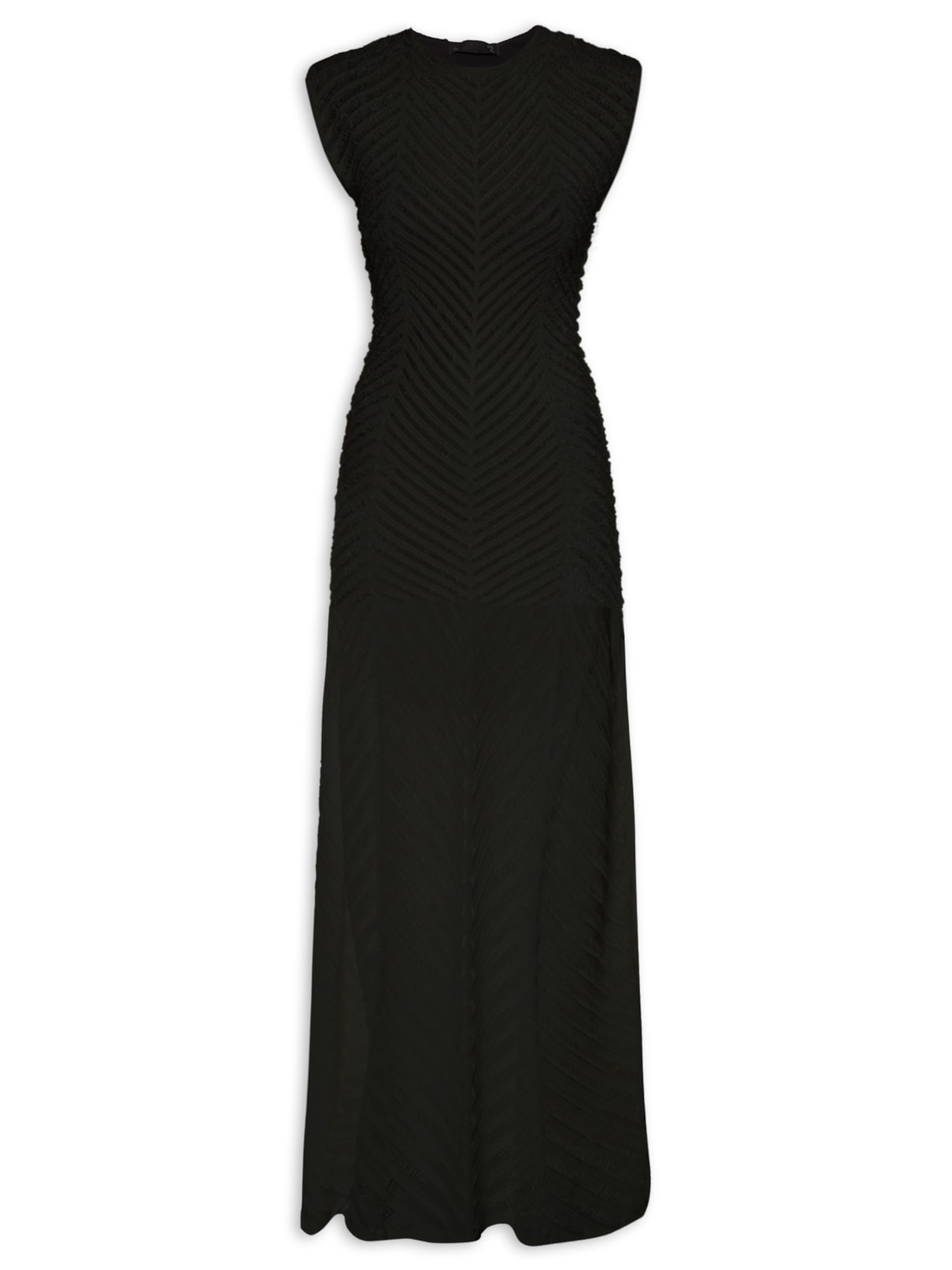 Vestido Longo Tricot Rendado - Preto