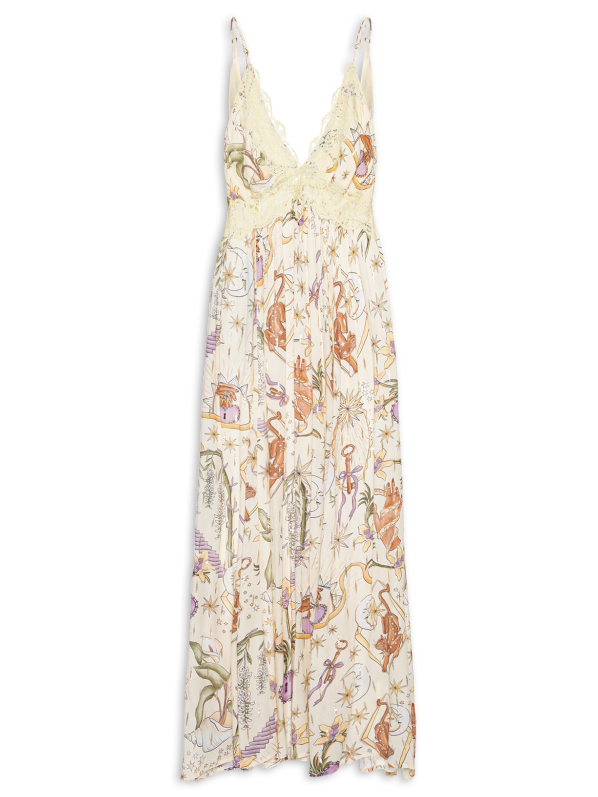 Vestido Longo Tropical Místico Bege Farm