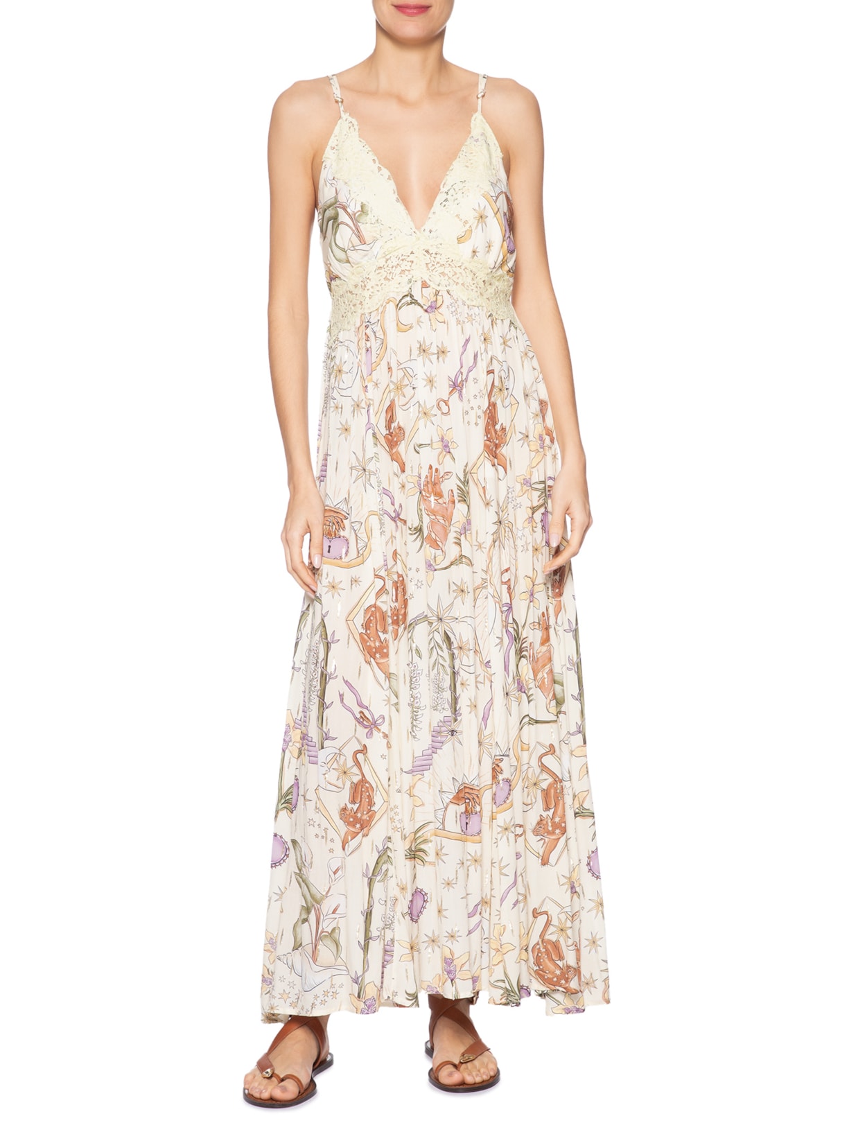 Vestido Longo Tropical Místico Bege Farm