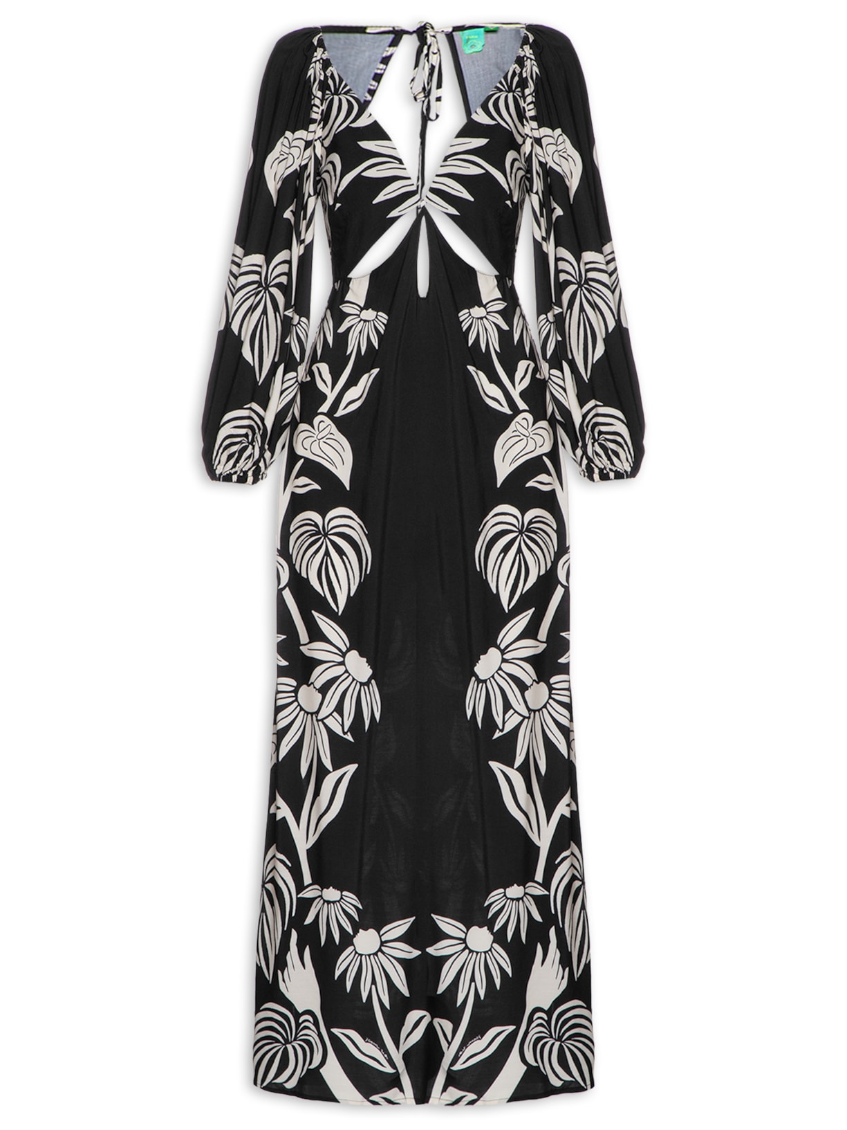 Vestido Longo Tropical Surreal Preto Farm