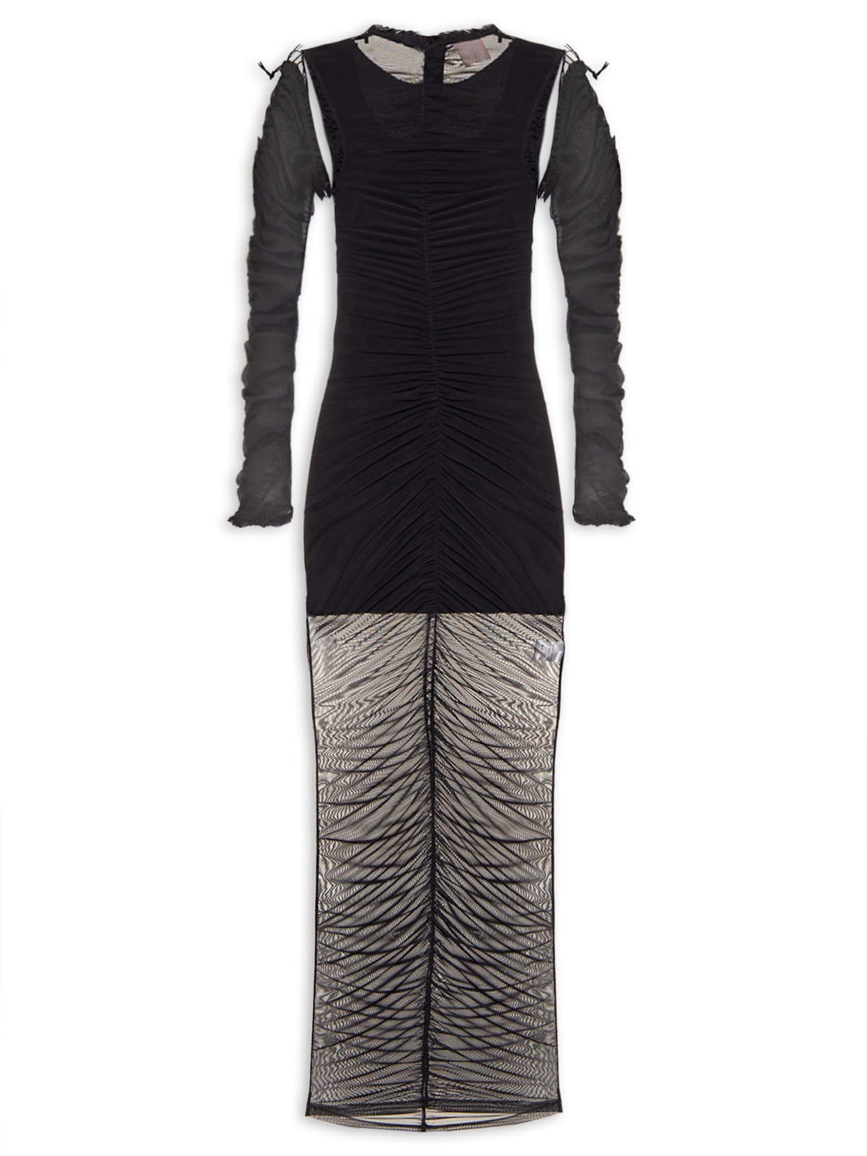 Vestido Longo Tule Franzido - Preto