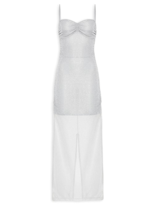 Vestido Longo Tule Lurex - Prata