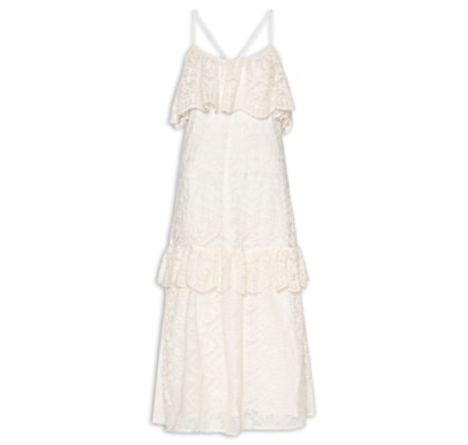 Vestido Longo Tule Rendado - Branco