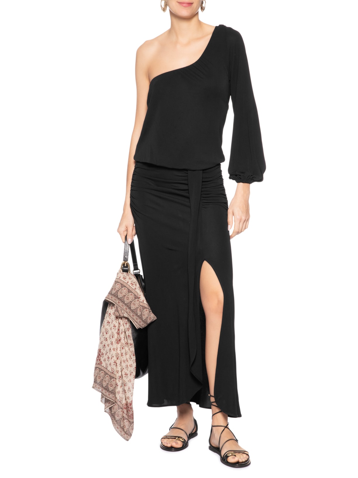 Vestido Longo Um Ombro Só Preto Maria Filó