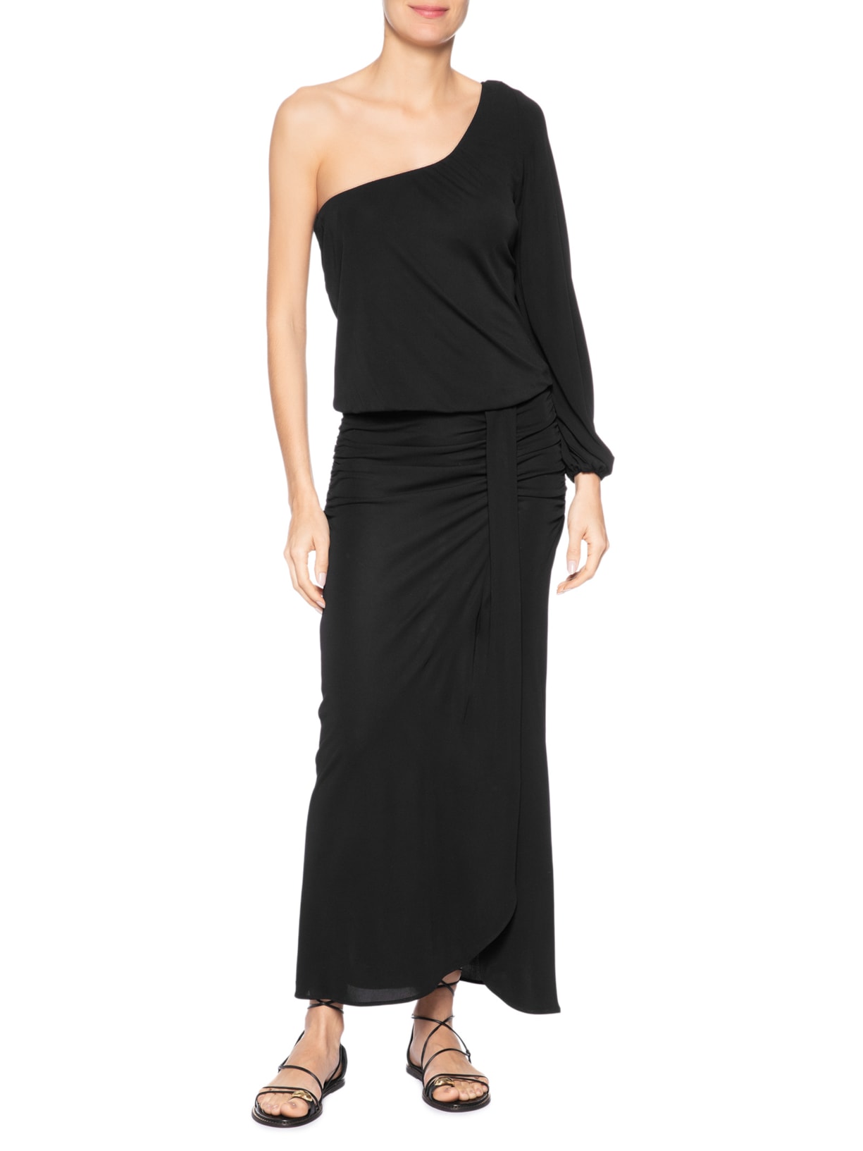 Vestido Longo Um Ombro Só Preto Maria Filó