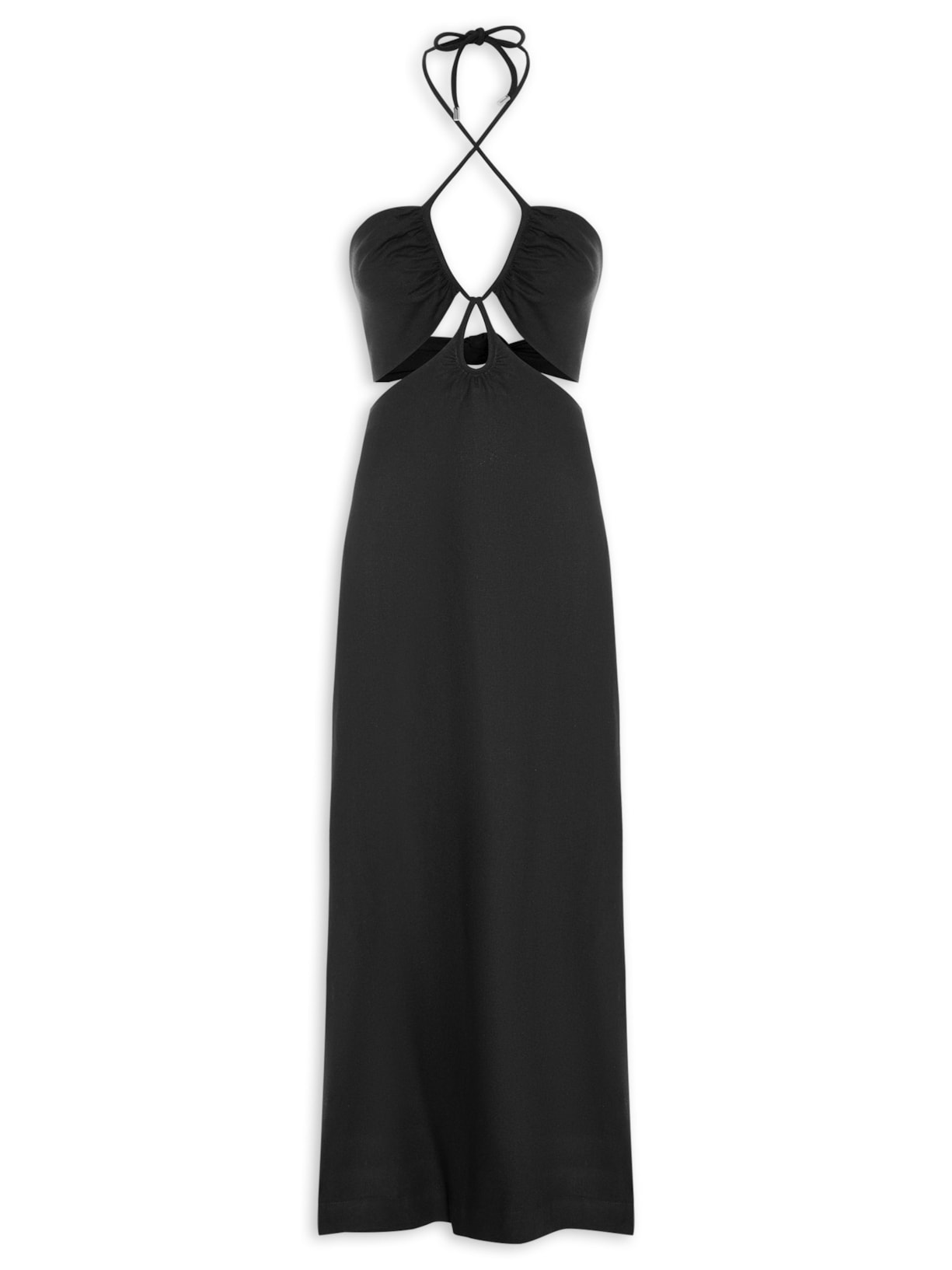 Vestido Longueta Linho Busto Diferenciado - Preto