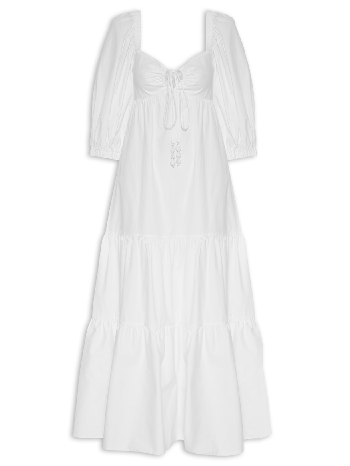 Vestido Longuete Algodão Manga Bufante - Branco