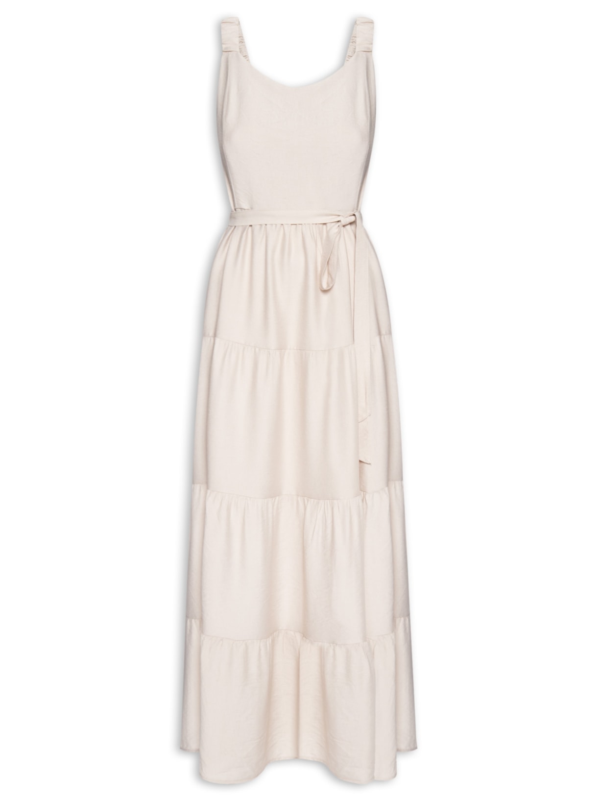 Vestido Longuete Com Recortes - Bege