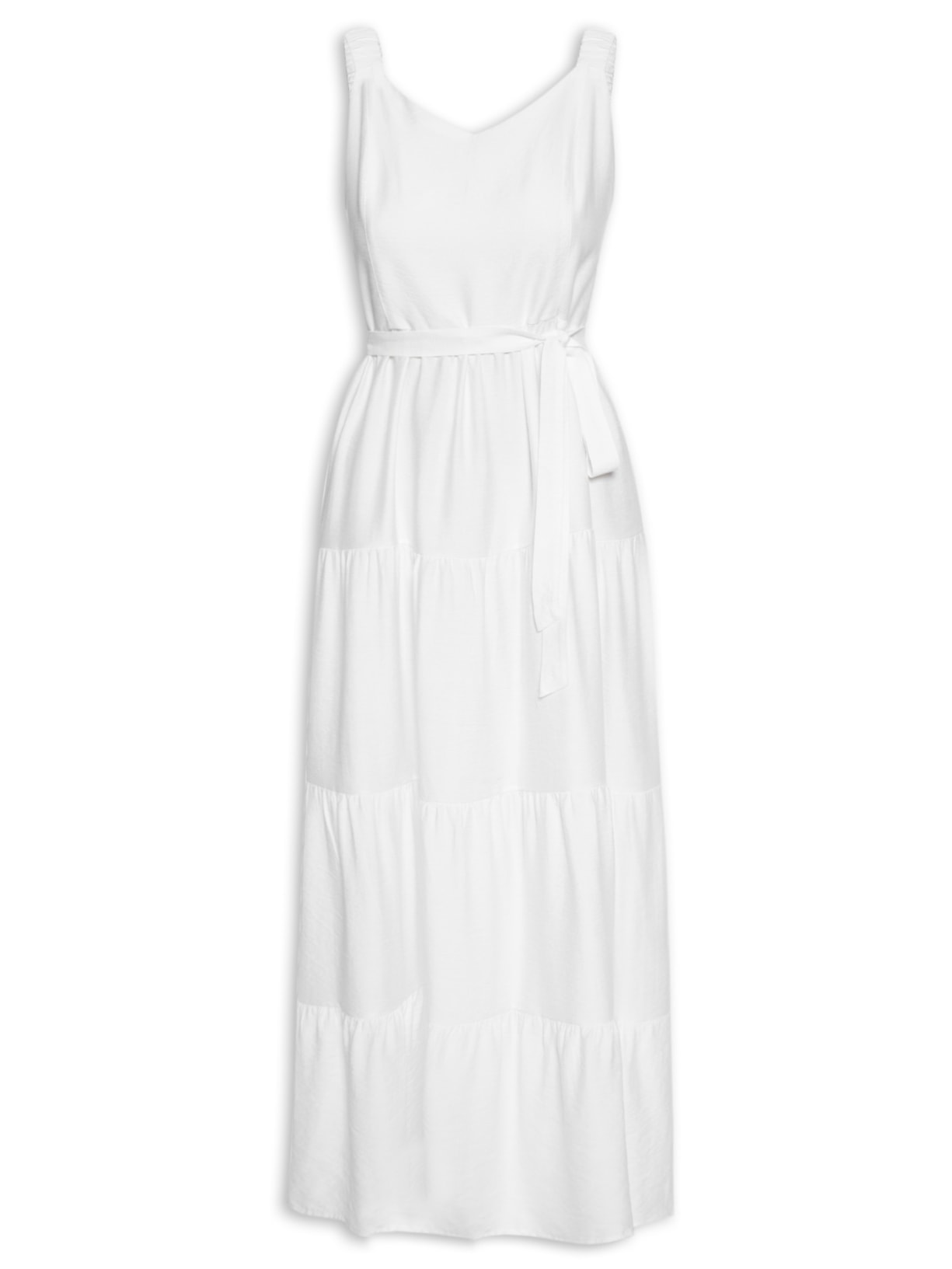 Vestido Longuete Com Recortes - Branco