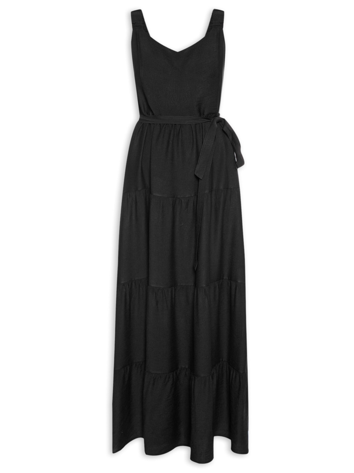 Vestido Longuete Com Recortes - Preto