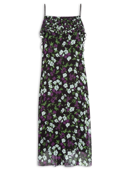 Vestido Longuete Floral Jardim - Preto