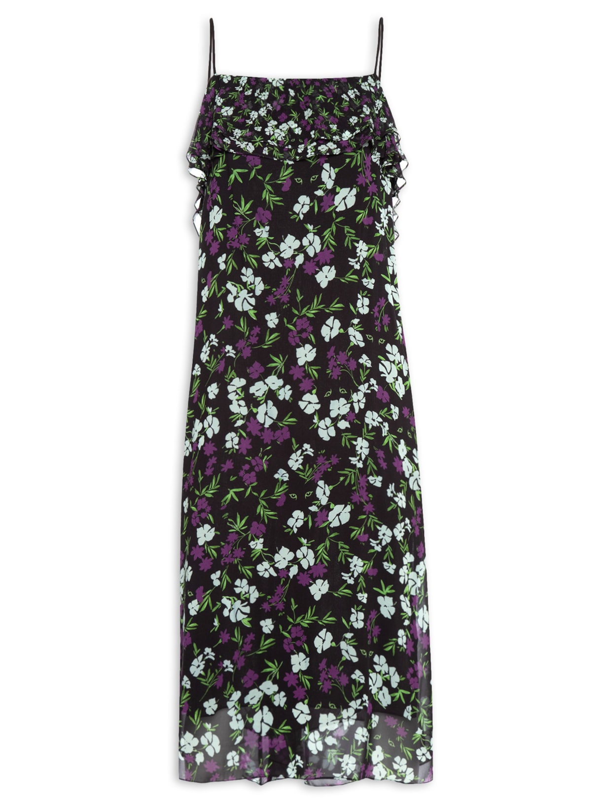 Vestido Longuete Floral Jardim - Preto