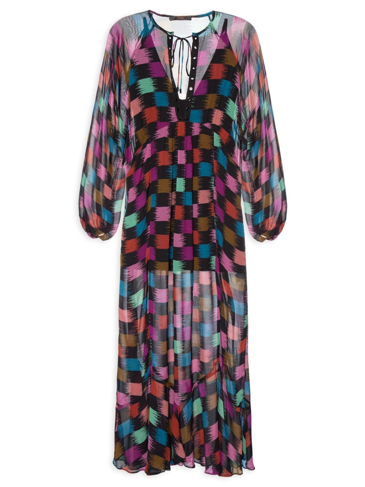 Vestido Longuete Ilhós Xadrez Whisky Col Preto Animale