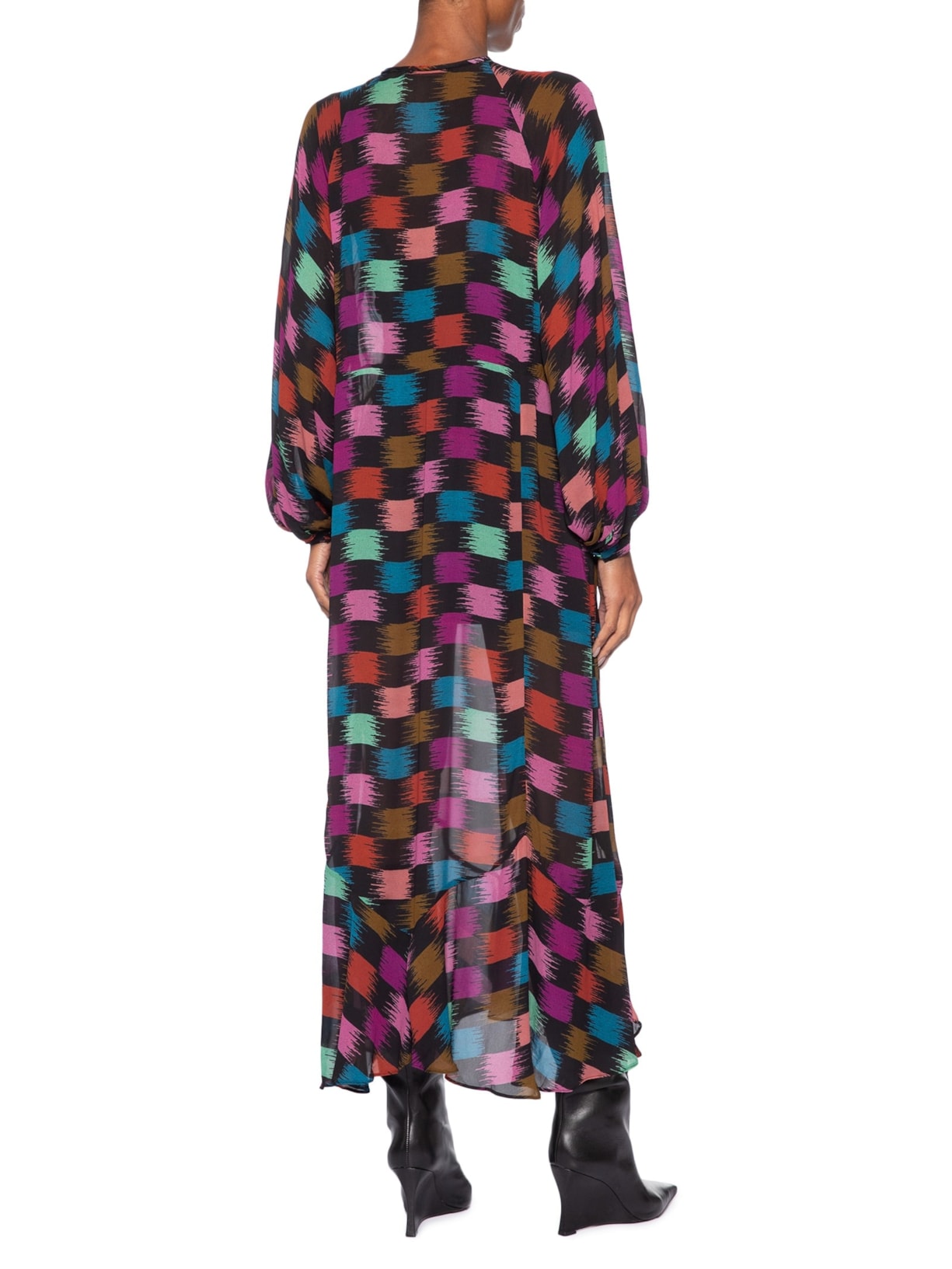 Vestido Longuete Ilhós Xadrez Whisky Col Preto Animale