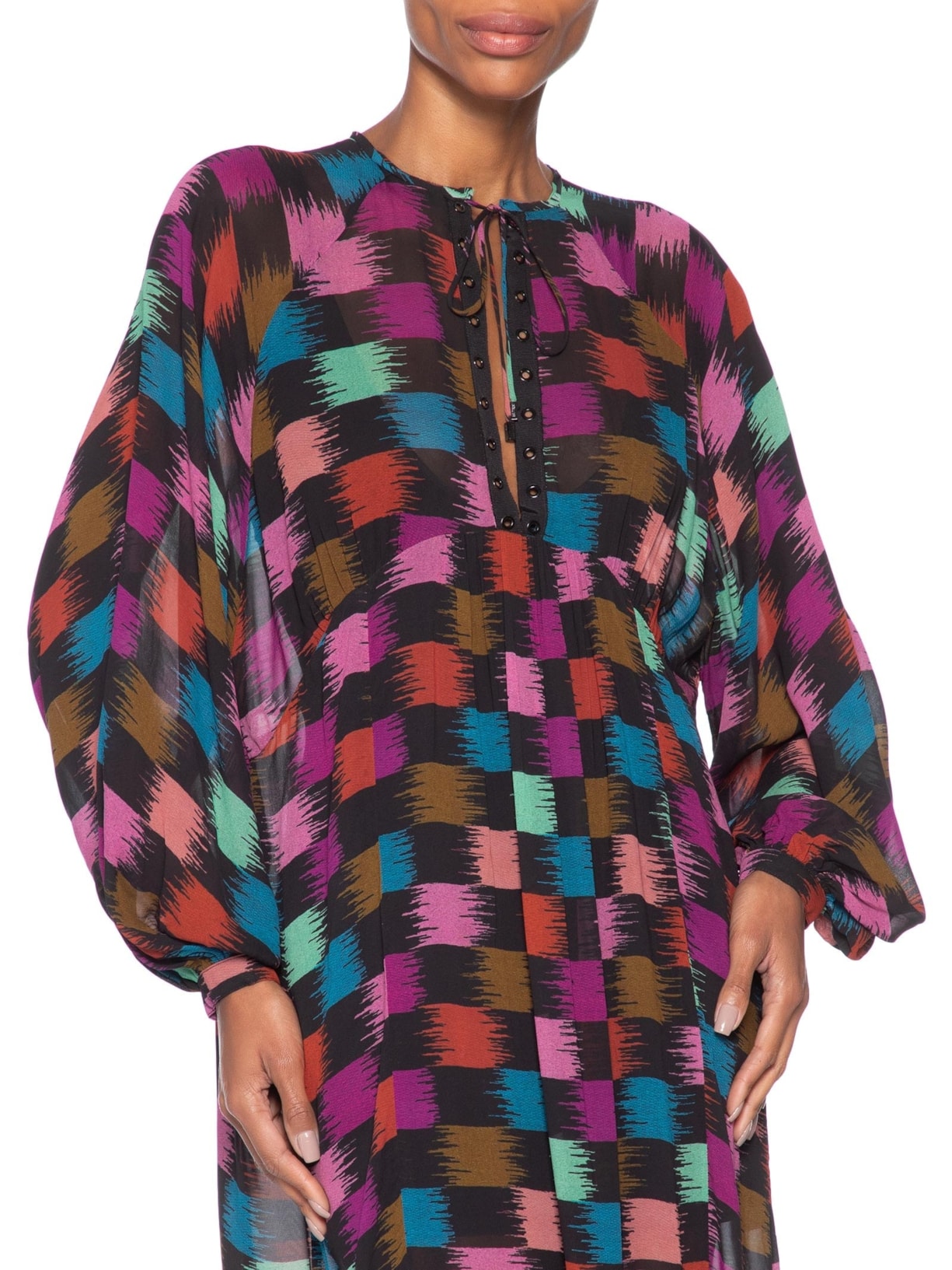Vestido Longuete Ilhós Xadrez Whisky Col Preto Animale