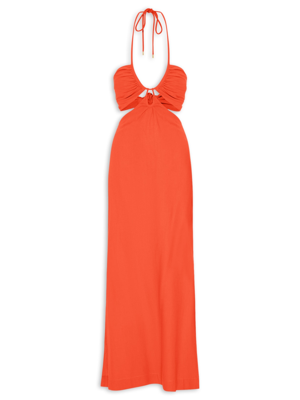 Vestido Longuete Linho Busto Diferenciado - Vermelho