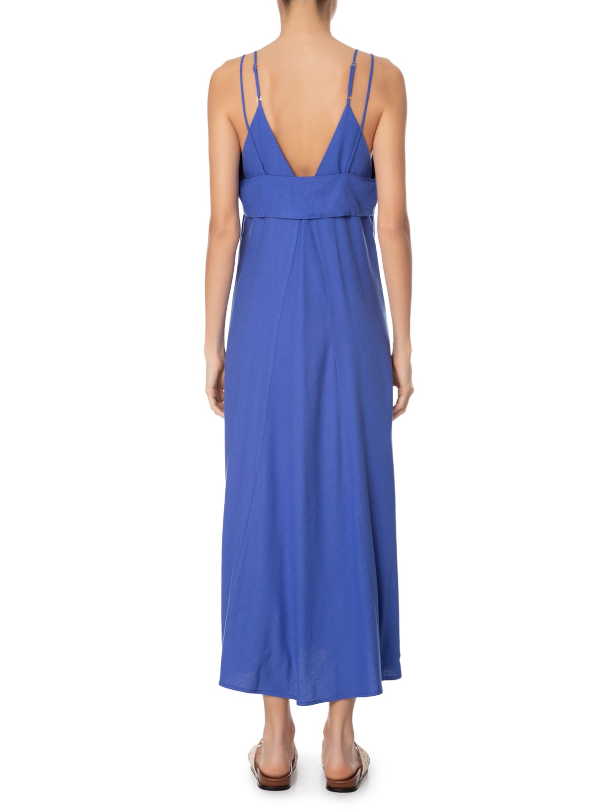 Vestido Longuete Linho Sobreposição Azul Dress To