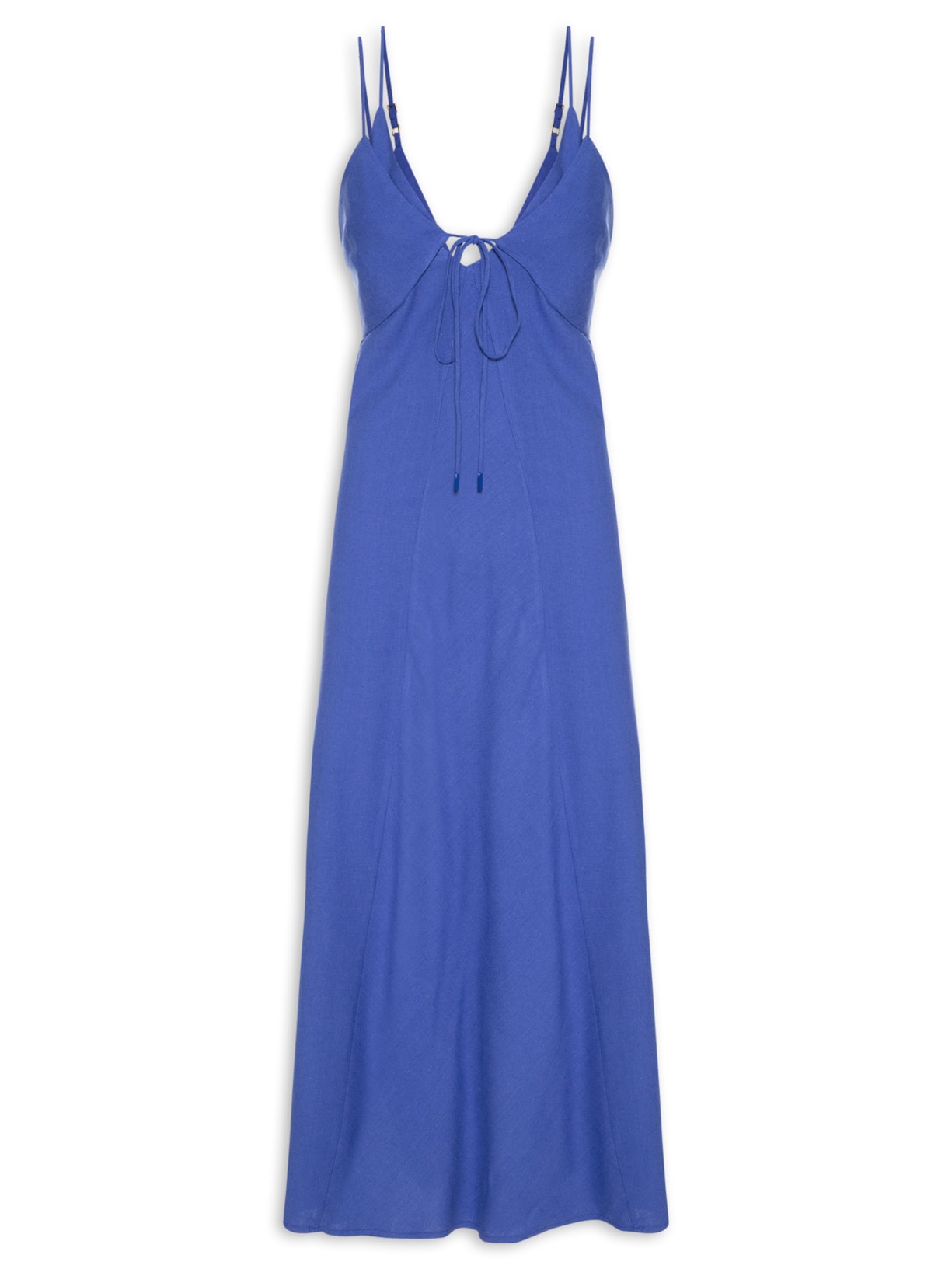 Vestido Longuete Linho Sobreposição - Azul