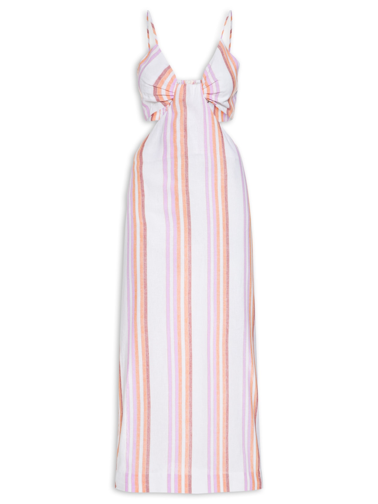 Vestido Longuete Listras Decote Lateral - Rosa