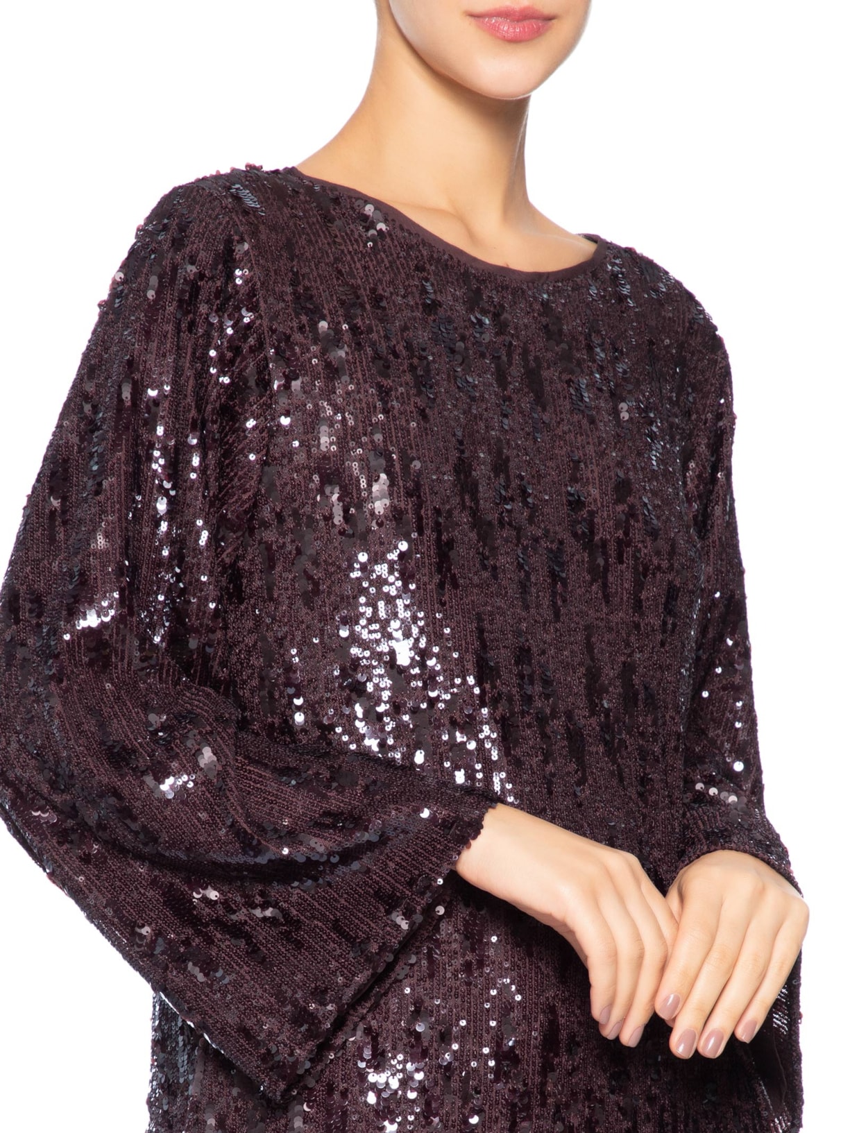 Vestido Longuete Paetê Plumas Marrom Marina Bitu