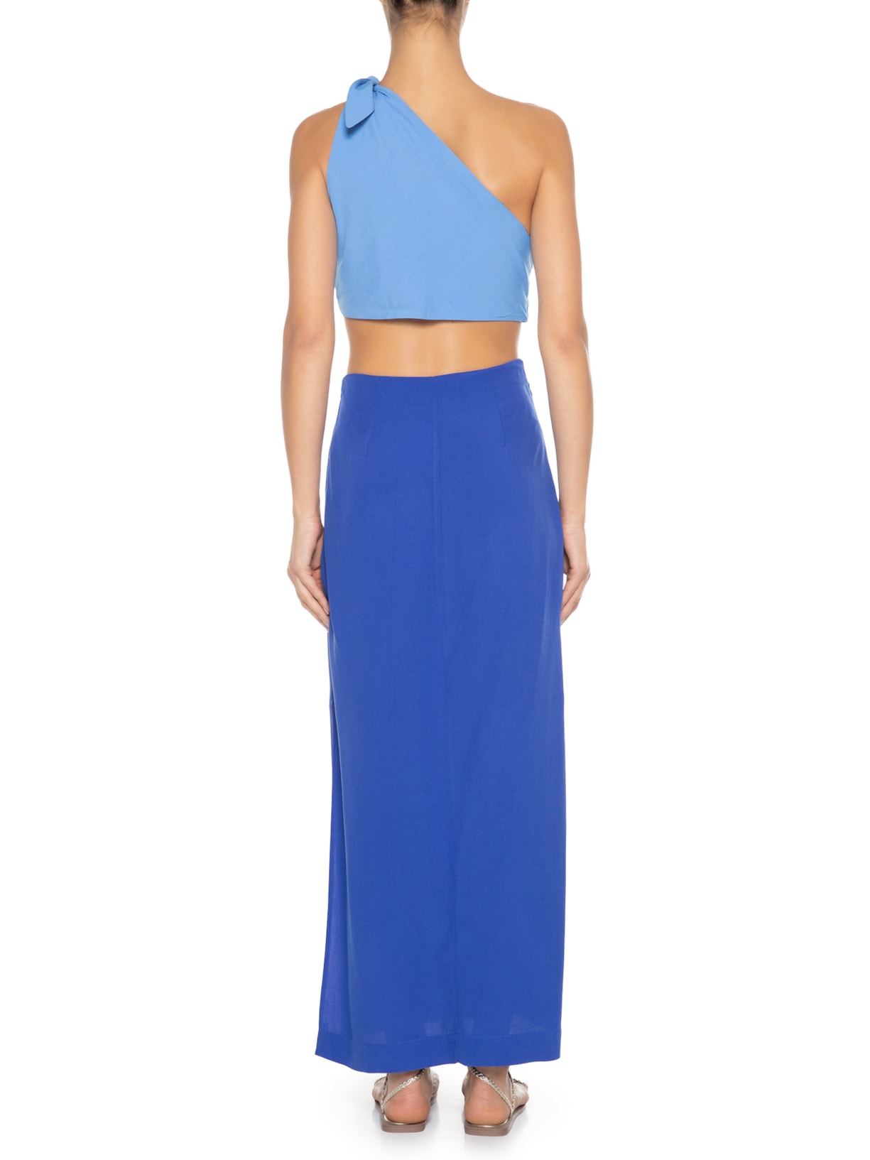 Vestido Longuete Um Ombro Só Bicolor Azul Dress To