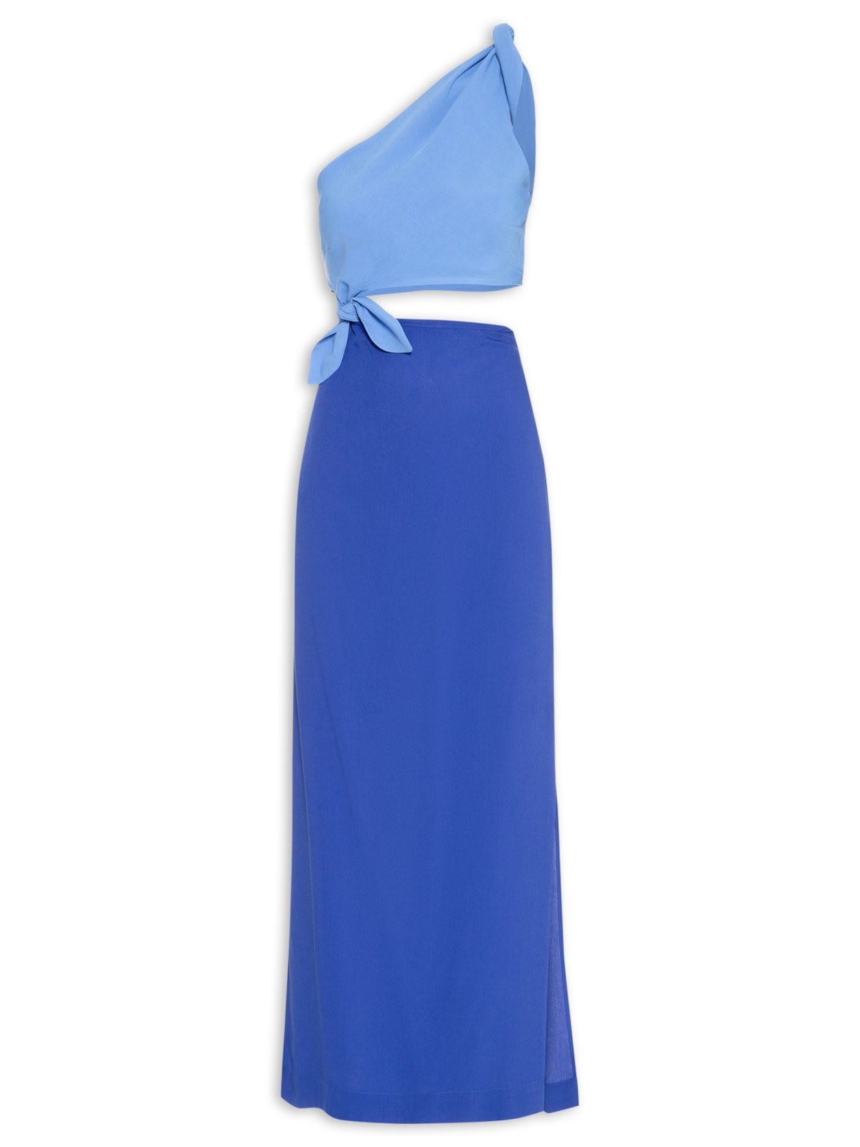 Vestido Longuete Um Ombro Só Bicolor - Azul