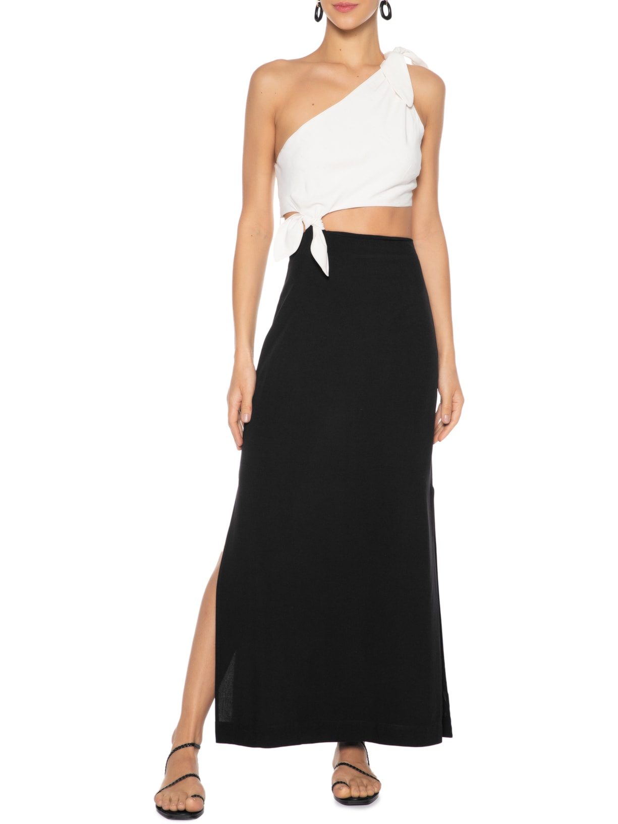 Vestido Longuete Um Ombro Só Bicolor Preto Dress To