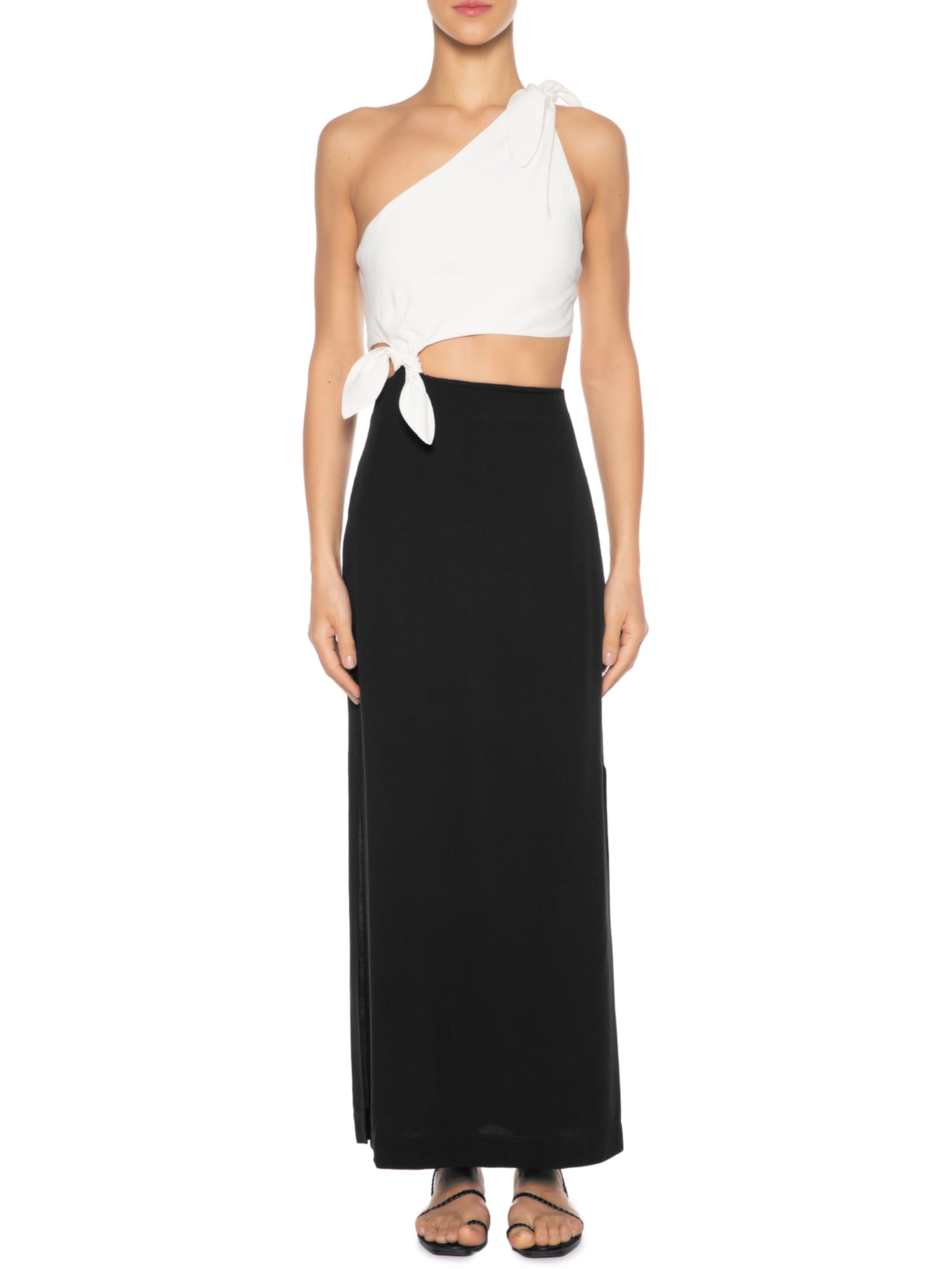 Vestido Longuete Um Ombro Só Bicolor Preto Dress To