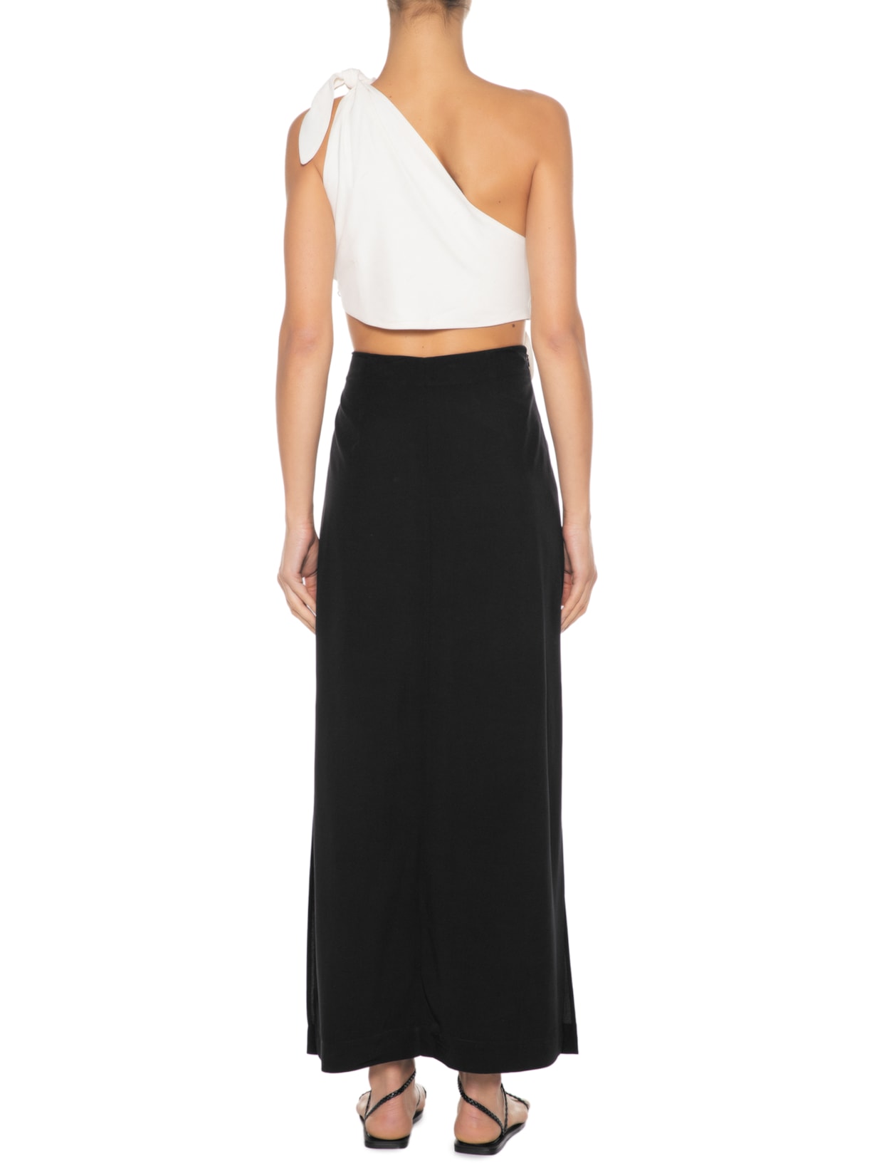 Vestido Longuete Um Ombro Só Bicolor Preto Dress To